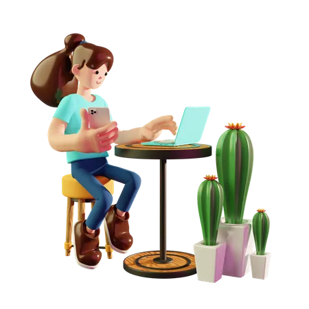 Femme travaillant à domicile  3D Illustration