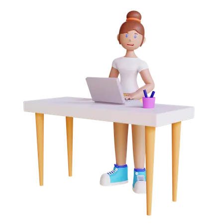 Femme travaillant au bureau  3D Illustration