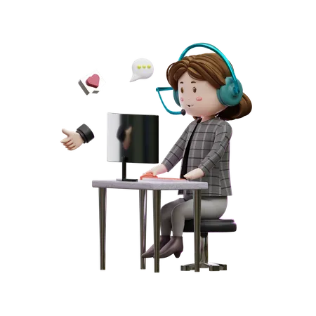 Femme travaillant au centre d'appels  3D Illustration