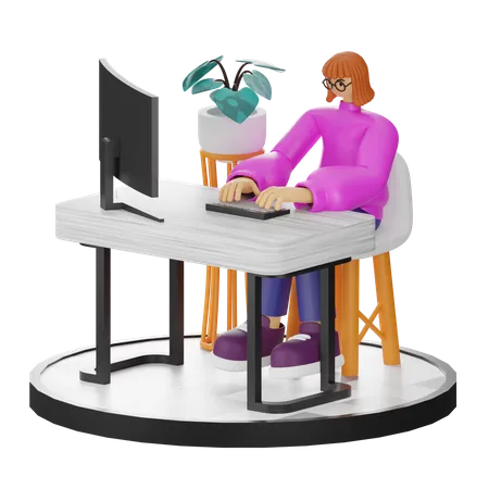 Femme travaillant sur ordinateur  3D Illustration