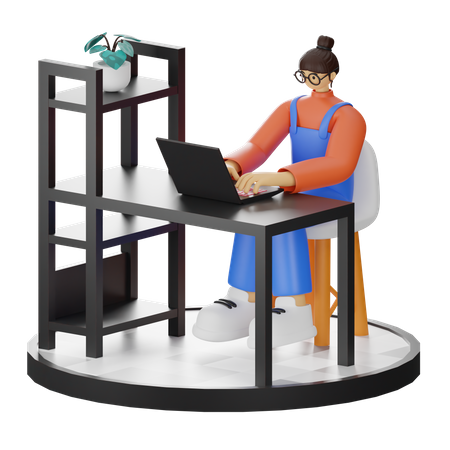 Femme travaillant sur un bureau  3D Illustration