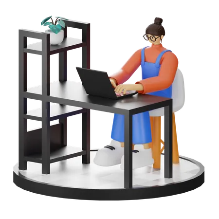 Femme travaillant sur un bureau  3D Illustration