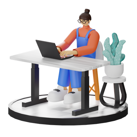 Femme travaillant sur le bureau  3D Illustration