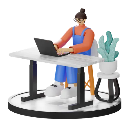 Femme travaillant sur le bureau  3D Illustration