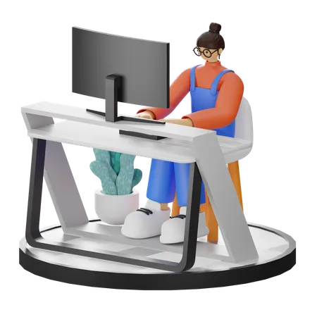 Femme travaillant sur un bureau  3D Illustration