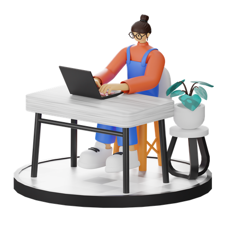 Femme travaillant sur un bureau  3D Illustration