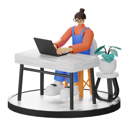 Femme travaillant sur un bureau  3D Illustration