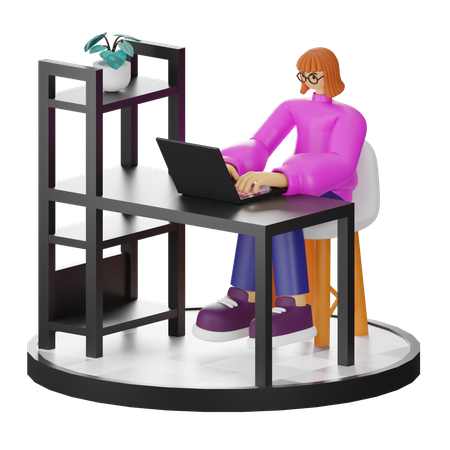 Femme travaillant sur un bureau  3D Illustration