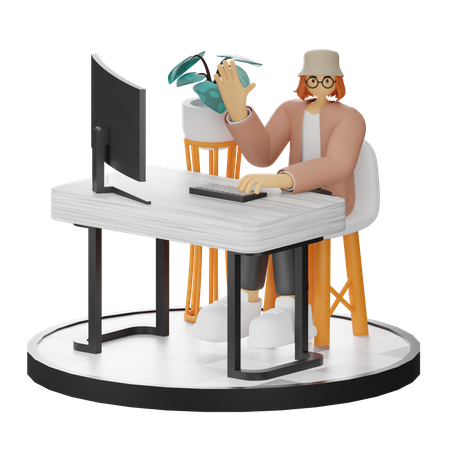 Femme travaillant sur un bureau  3D Illustration