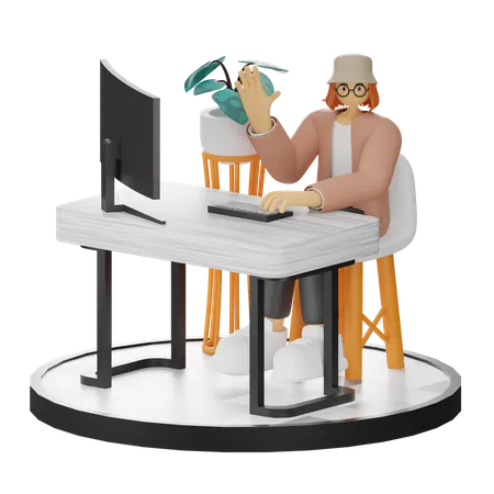 Femme travaillant sur un bureau  3D Illustration