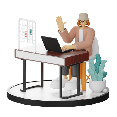 Femme travaillant sur un bureau  3D Illustration