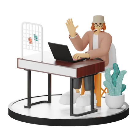 Femme travaillant sur un bureau  3D Illustration