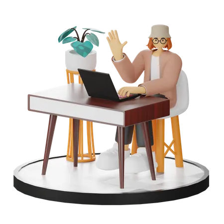 Femme travaillant sur un bureau  3D Illustration