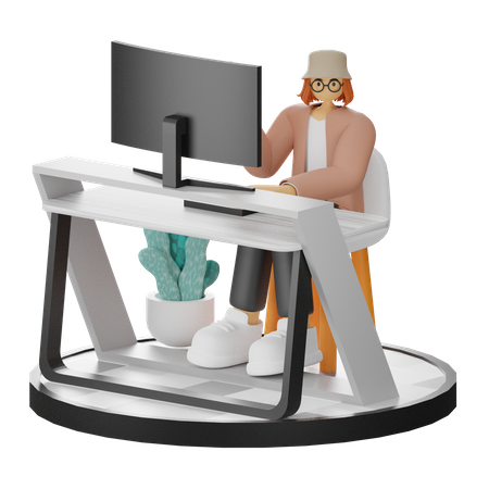 Femme travaillant sur un bureau  3D Illustration