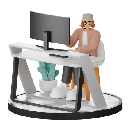 Femme travaillant sur un bureau  3D Illustration