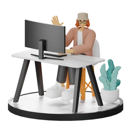 Femme travaillant sur un bureau  3D Illustration