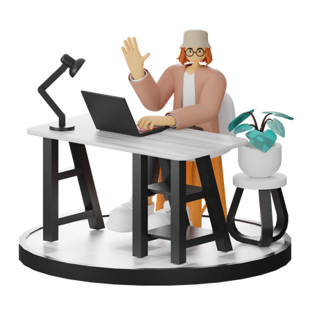 Femme travaillant sur un bureau  3D Illustration