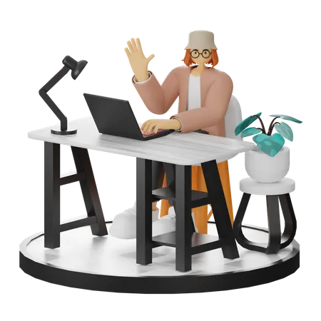 Femme travaillant sur un bureau  3D Illustration