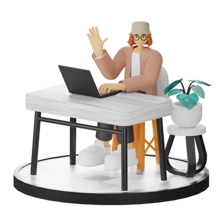 Femme travaillant sur un bureau  3D Illustration