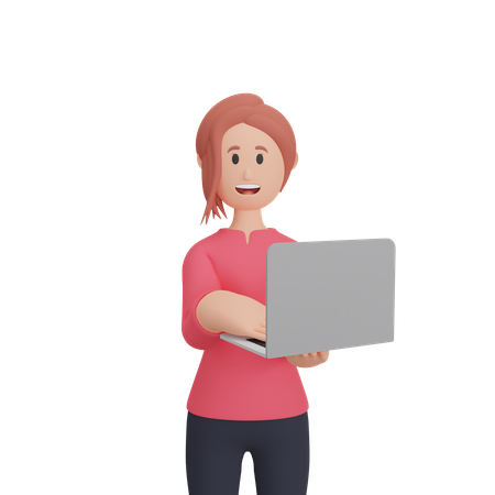 Femme travaillant sur un ordinateur portable  3D Icon