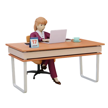 Femme travaillant sur un ordinateur portable  3D Illustration