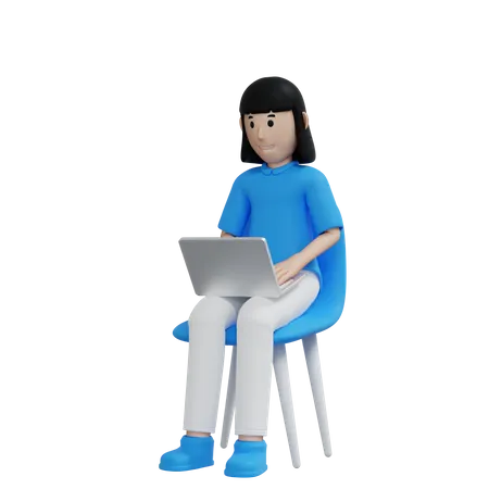 Femme travaillant sur un ordinateur portable  3D Illustration