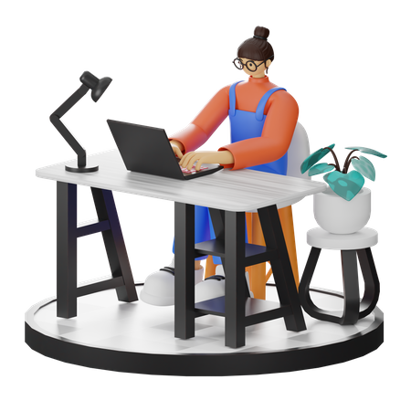 Femme travaillant sur un ordinateur portable  3D Illustration