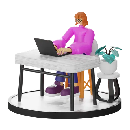 Femme travaillant sur un ordinateur portable  3D Illustration