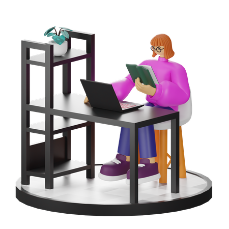 Femme travaillant sur un ordinateur portable  3D Illustration