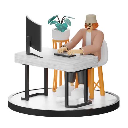 Femme travaillant sur un ordinateur portable  3D Illustration