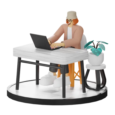 Femme travaillant sur un ordinateur portable  3D Illustration