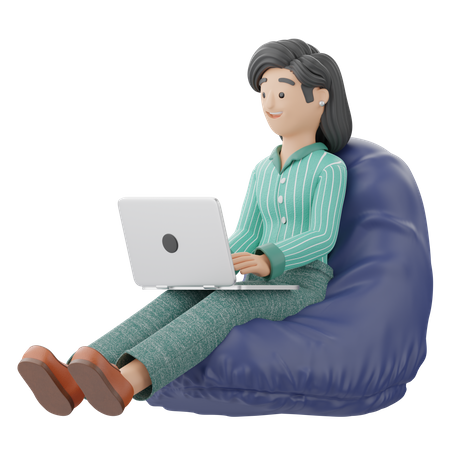 Femme travaillant assise sur un pouf  3D Illustration