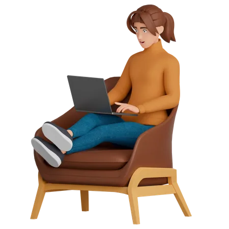 Femme travaille sur une chaise  3D Illustration