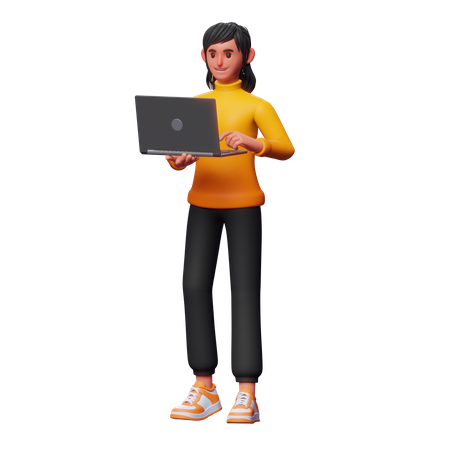 Femme utilisant un ordinateur portable  3D Illustration