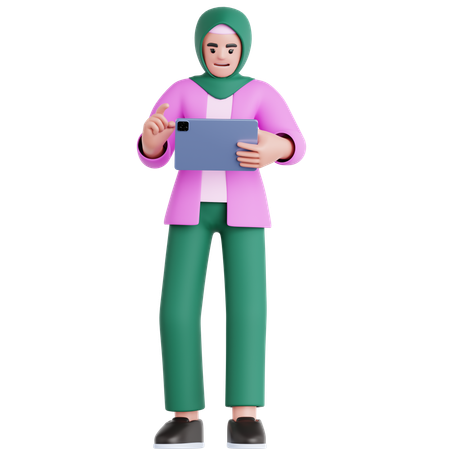 Femme utilisant une tablette  3D Illustration