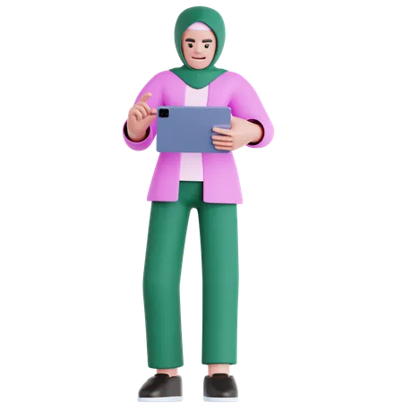 Femme utilisant une tablette  3D Illustration