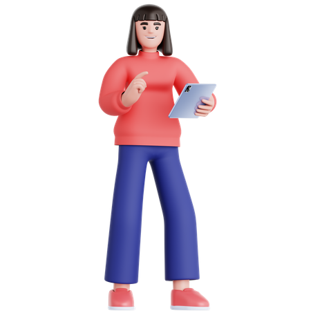 Femme utilisant une tablette  3D Illustration