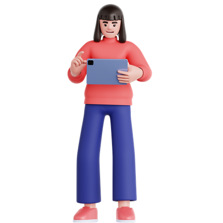 Femme utilisant une tablette  3D Illustration