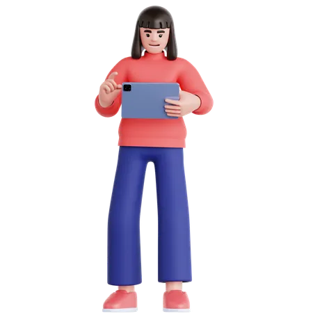 Femme utilisant une tablette  3D Illustration