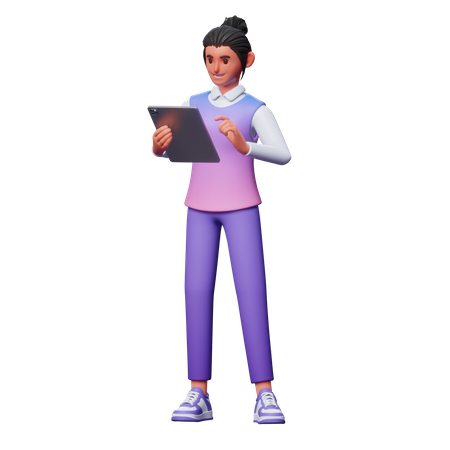 Femme utilisant une tablette  3D Illustration