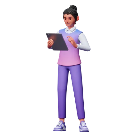 Femme utilisant une tablette  3D Illustration