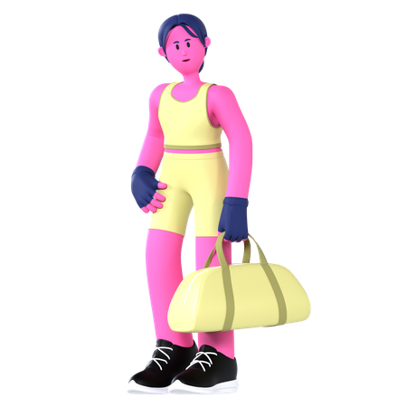 Femme va au gymnase avec sac  3D Illustration