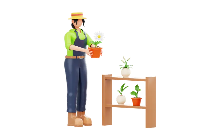 Une femme visite le jardin botanique  3D Illustration