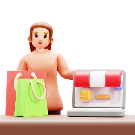 Les femmes achètent sur le marché  3D Illustration