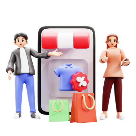 Femmes et hommes faisant des achats en ligne  3D Illustration