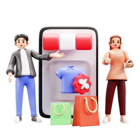 Femmes et hommes faisant des achats en ligne  3D Illustration