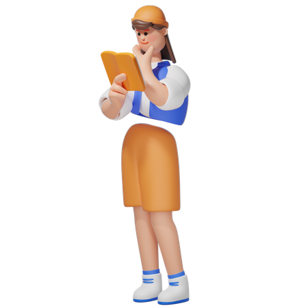 Femmes lisant un livre sérieusement  3D Illustration