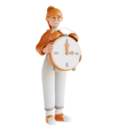 Femmes tenant l'horloge  3D Illustration