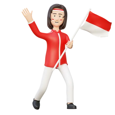 Femmes tenant le drapeau de l'Indonésie  3D Illustration