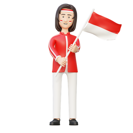 Femmes tenant le drapeau de l'Indonésie  3D Illustration